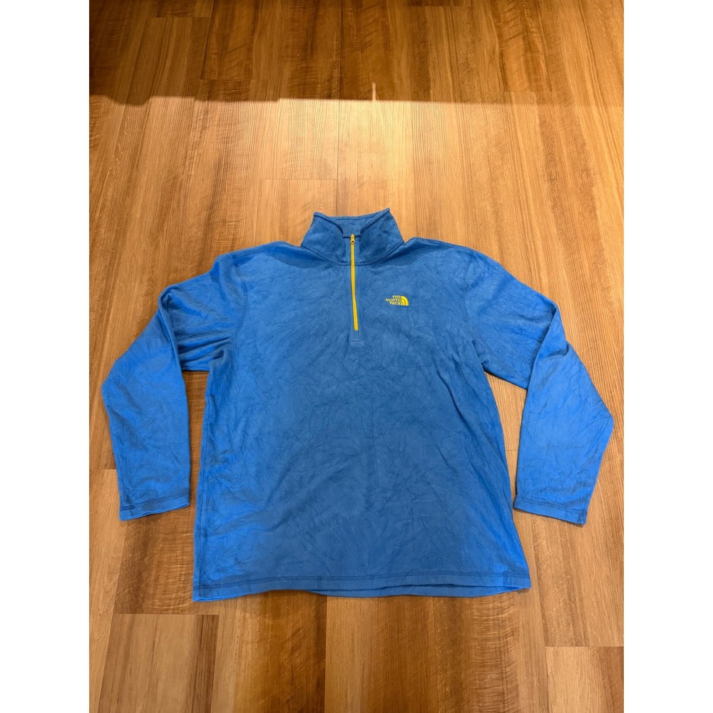 The North Face Fleece Pullover Mens Large Blue TKA 100 Quarter Zip Logo